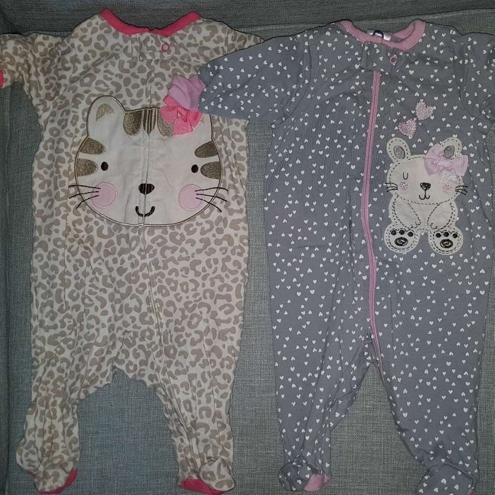 Animal themed footed jammies.
